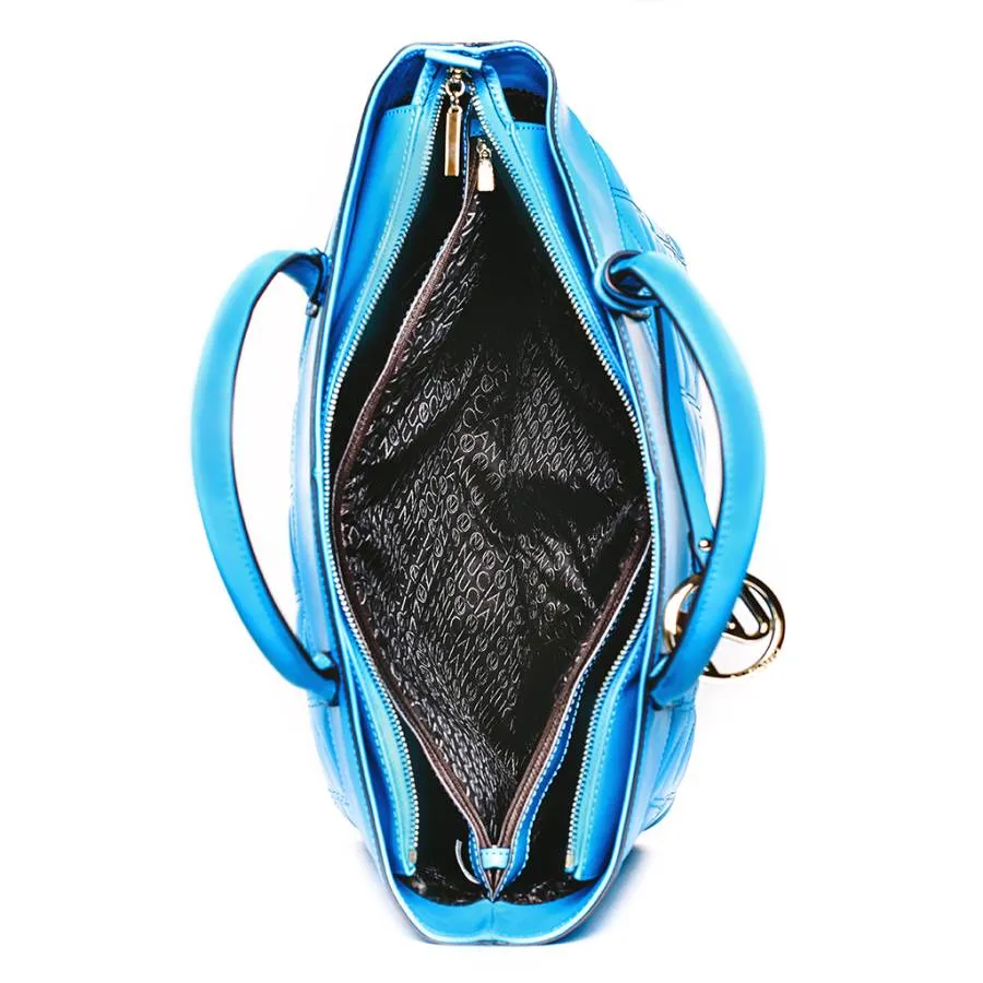 Leah Tufted Tote in Blue Smooth Leather
