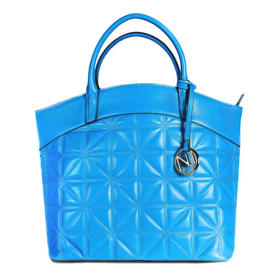 Leah Tufted Tote in Blue Smooth Leather
