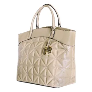 Leah Tufted Tote in Warm Grey Smooth Leather