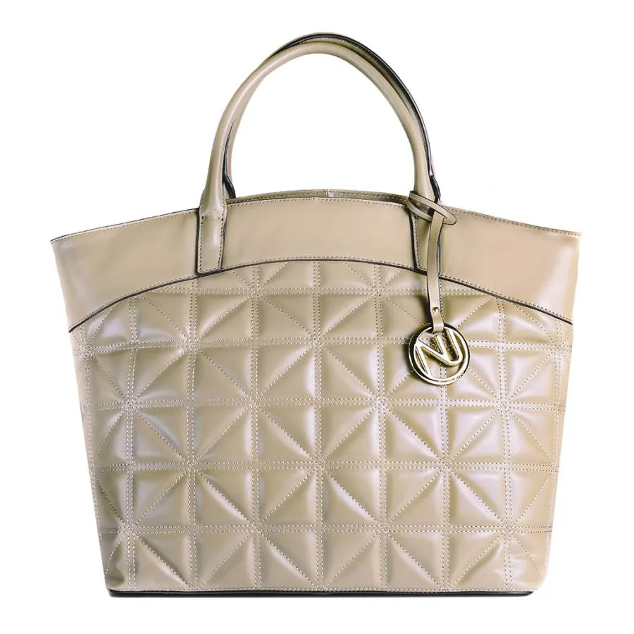 Leah Tufted Tote in Warm Grey Smooth Leather