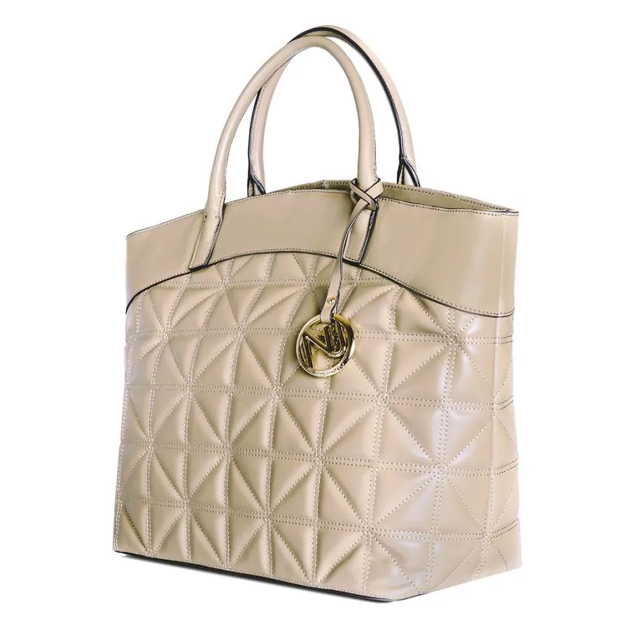Leah Tufted Tote in Warm Grey Smooth Leather