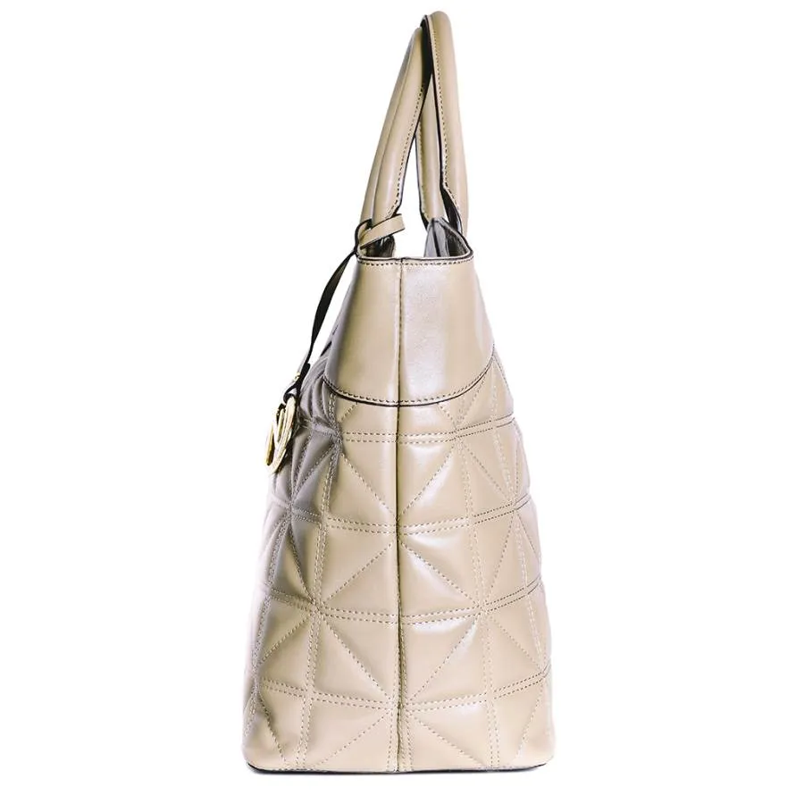 Leah Tufted Tote in Warm Grey Smooth Leather