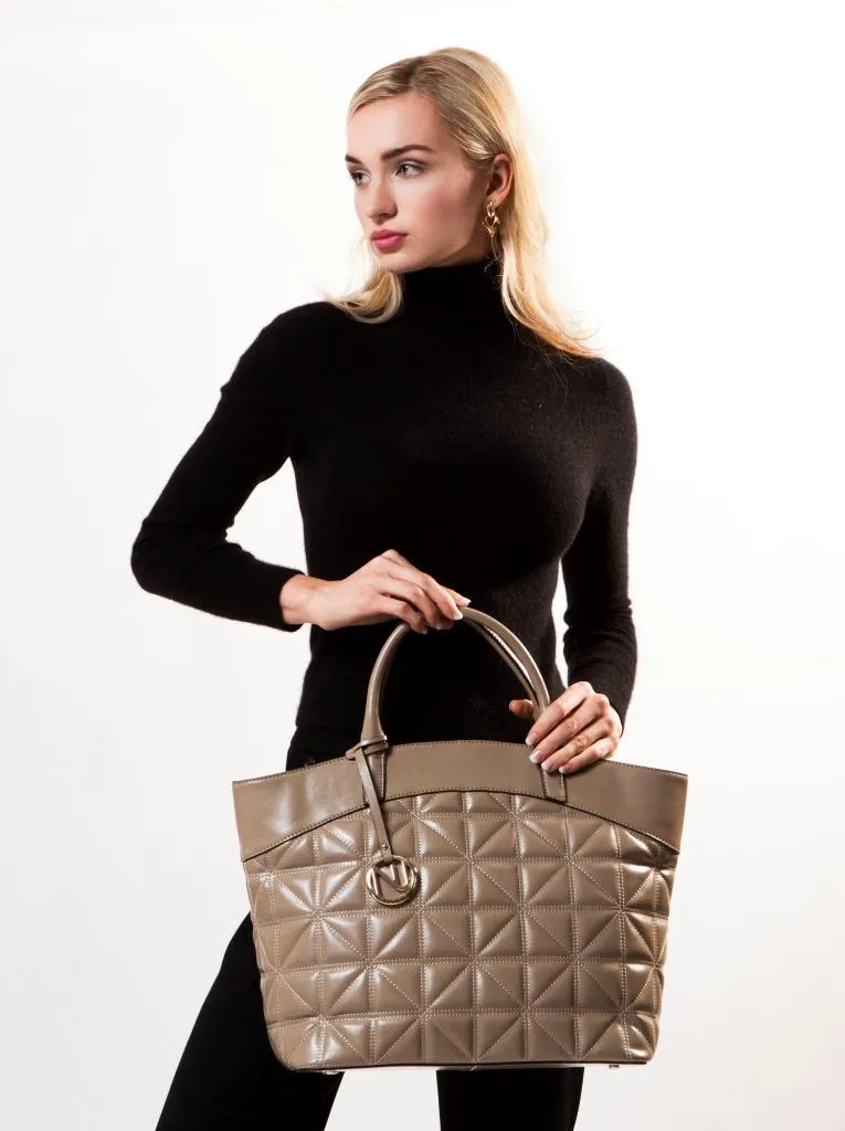 Leah Tufted Tote in Warm Grey Smooth Leather