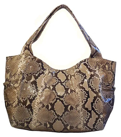 Leather Python Snake Skin Leather Hobo Style Handbag