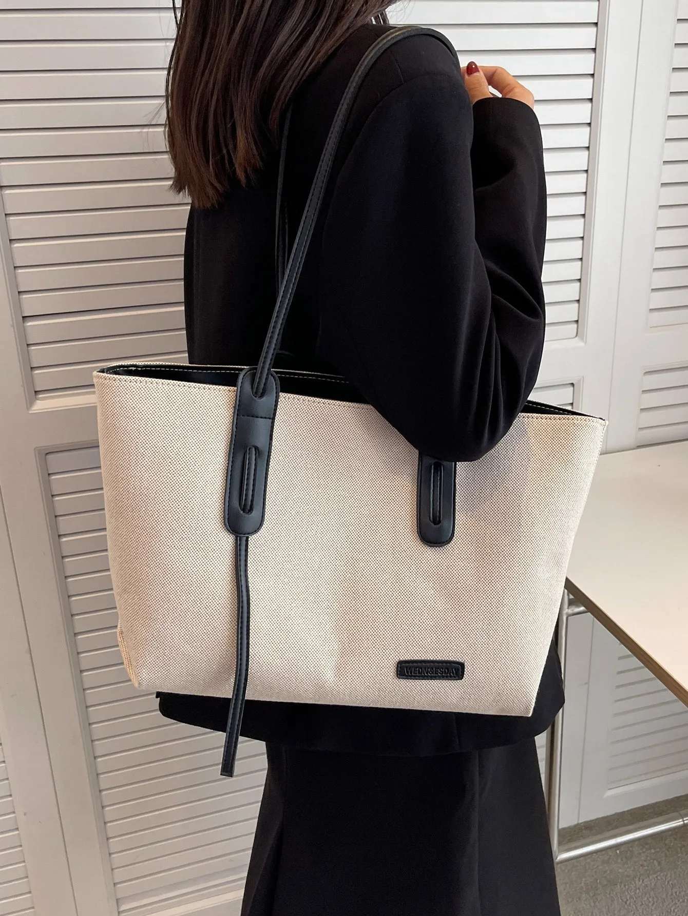 Letter Patch Decor Shoulder Tote Bag - Multicolor