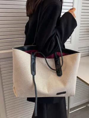 Letter Patch Decor Shoulder Tote Bag - Multicolor