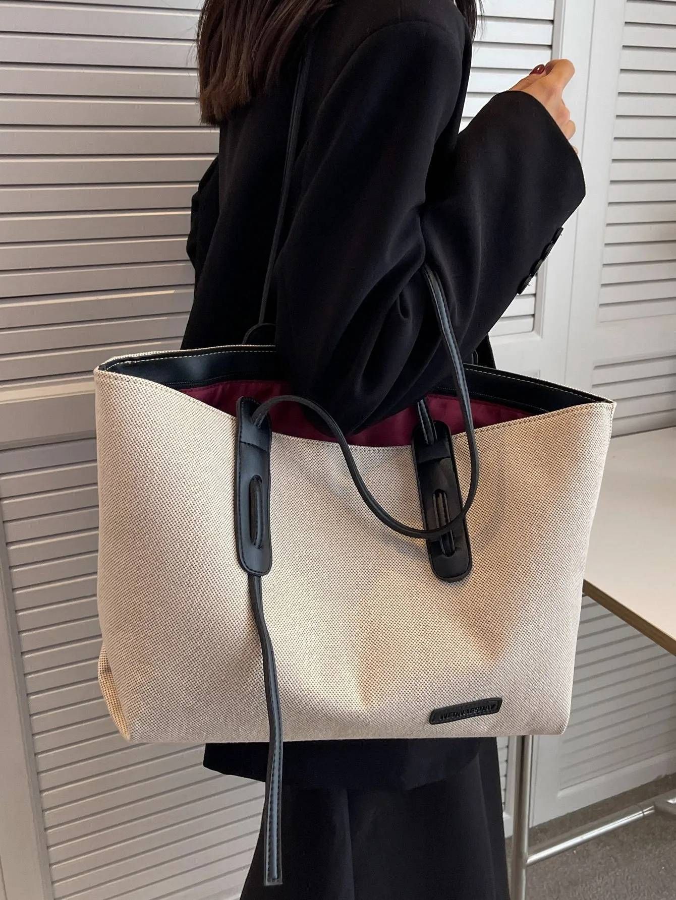 Letter Patch Decor Shoulder Tote Bag - Multicolor