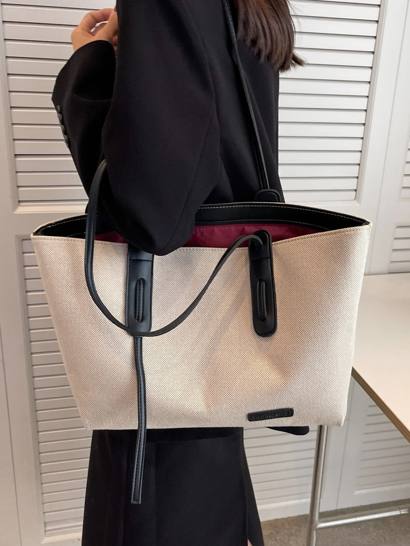 Letter Patch Decor Shoulder Tote Bag - Multicolor