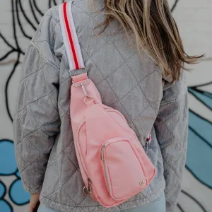 Light Pink Solid SLING BAG with Striped Strap