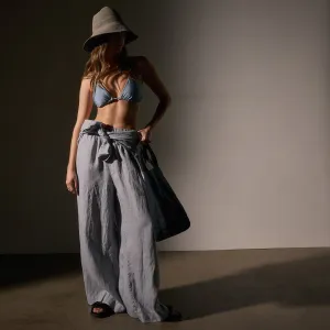 Lightweight Linen Wide Leg Pant - Grey Sky Pigment