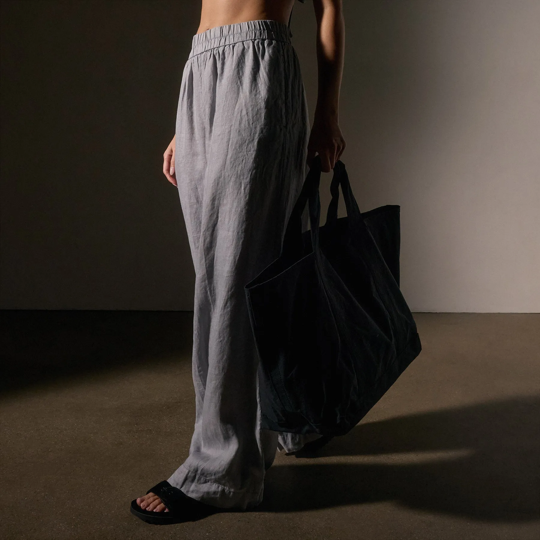 Lightweight Linen Wide Leg Pant - Grey Sky Pigment