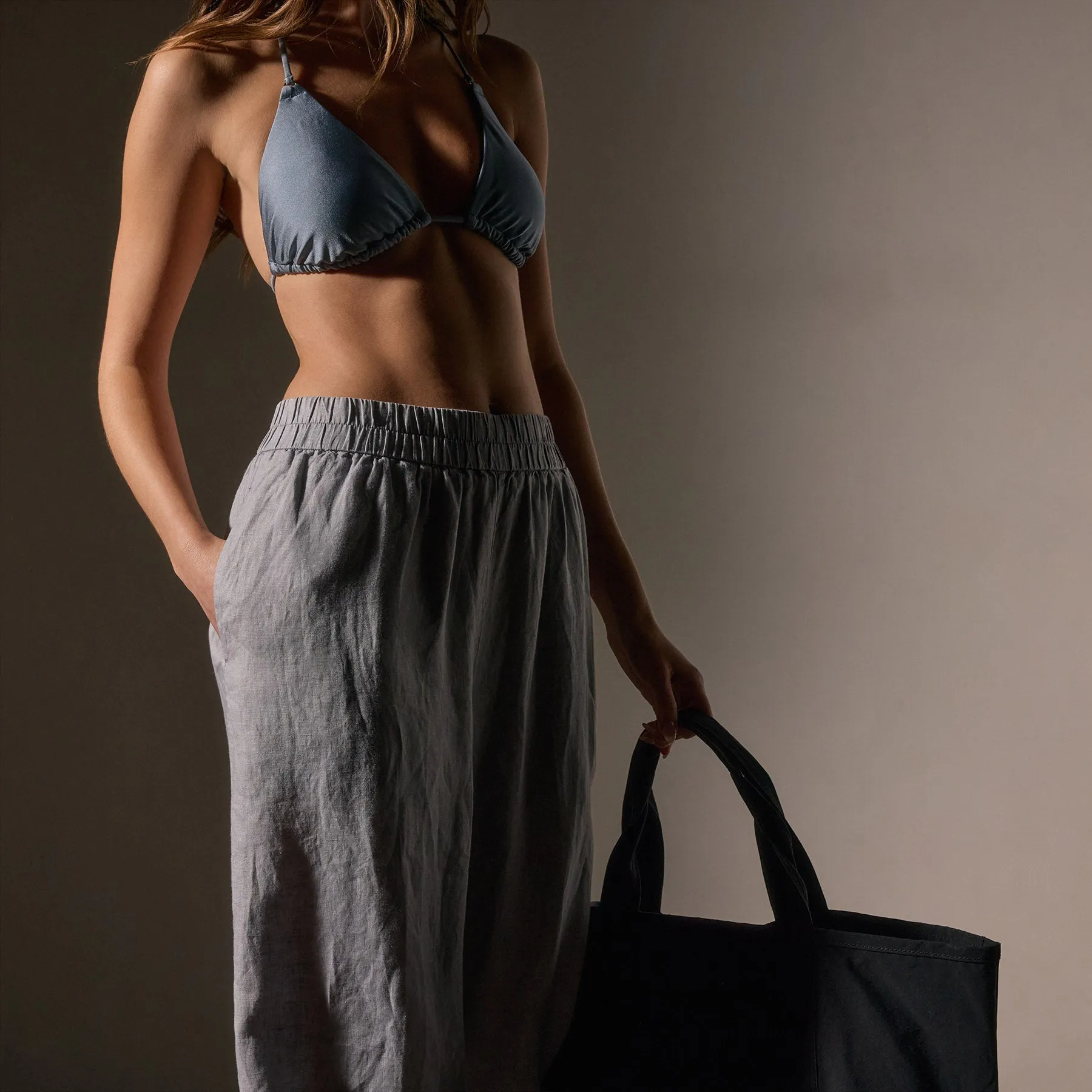 Lightweight Linen Wide Leg Pant - Grey Sky Pigment