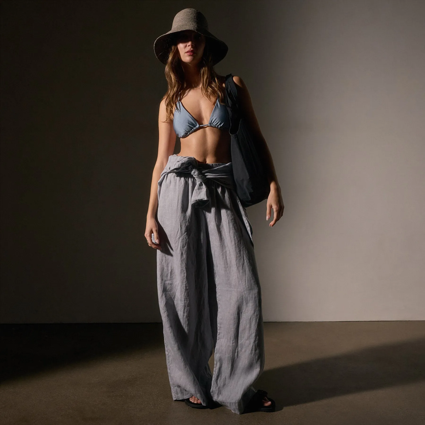 Lightweight Linen Wide Leg Pant - Grey Sky Pigment
