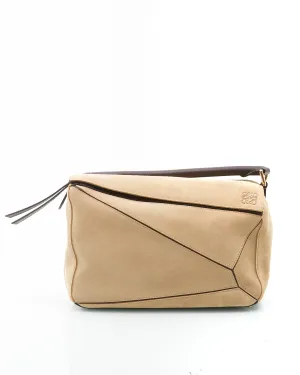 Loewe Beige Suede Puzzle Medium Puzzle Bag