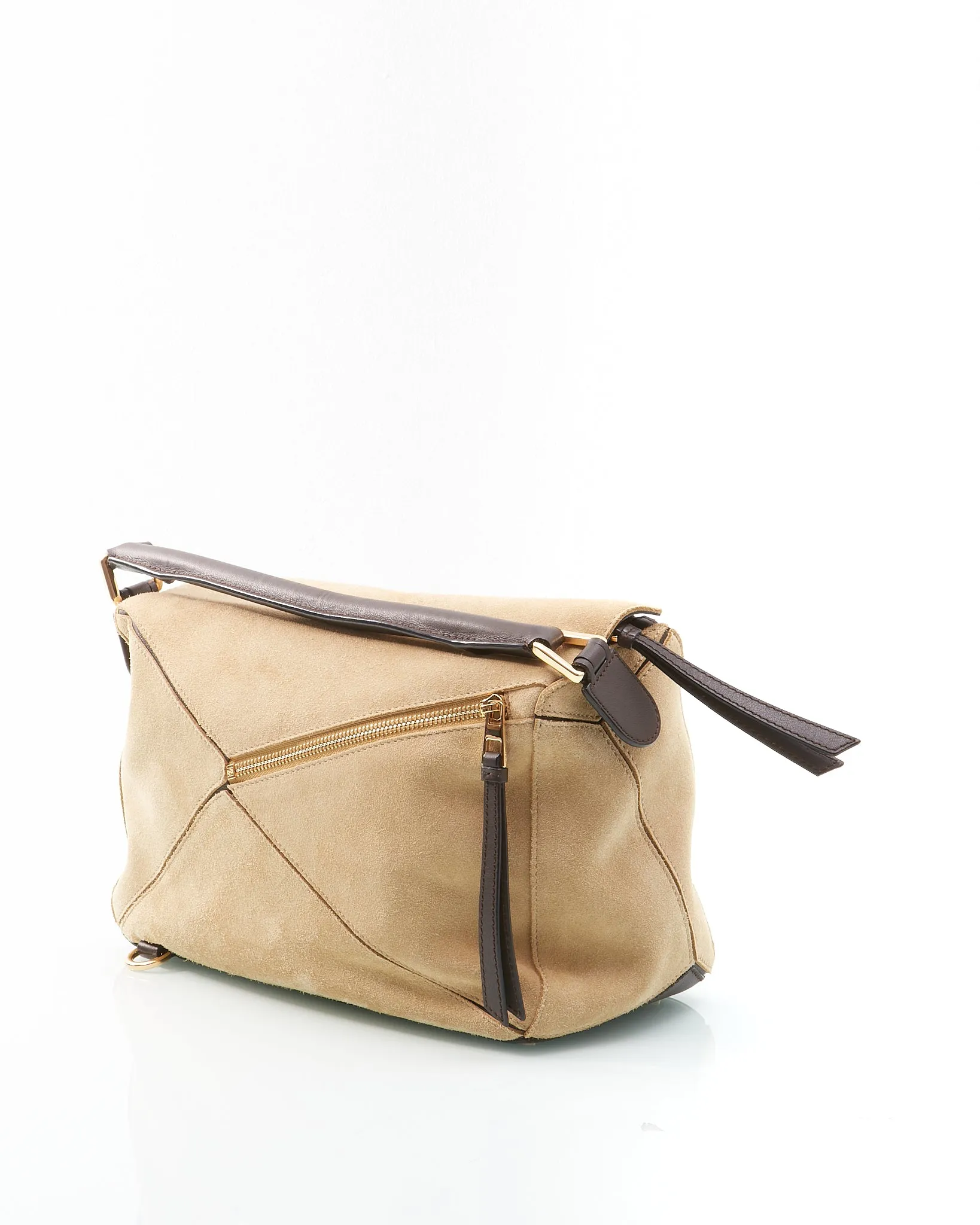 Loewe Beige Suede Puzzle Medium Puzzle Bag