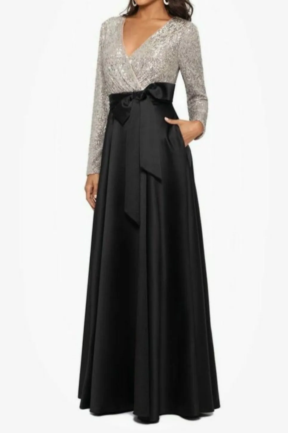 Long Sleeves A-Line V-Neck Floor Length Mother of The Bride Dresses
