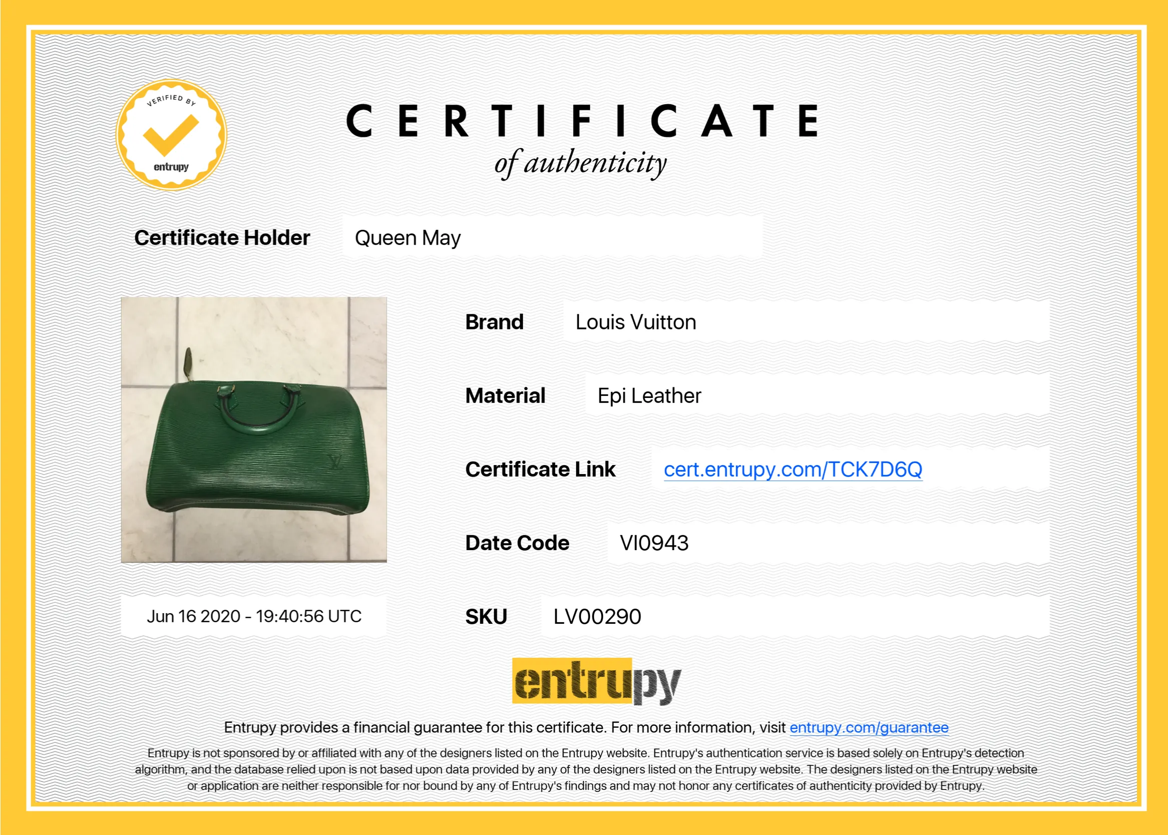 Louis Vuitton Epi Green Speedy 25