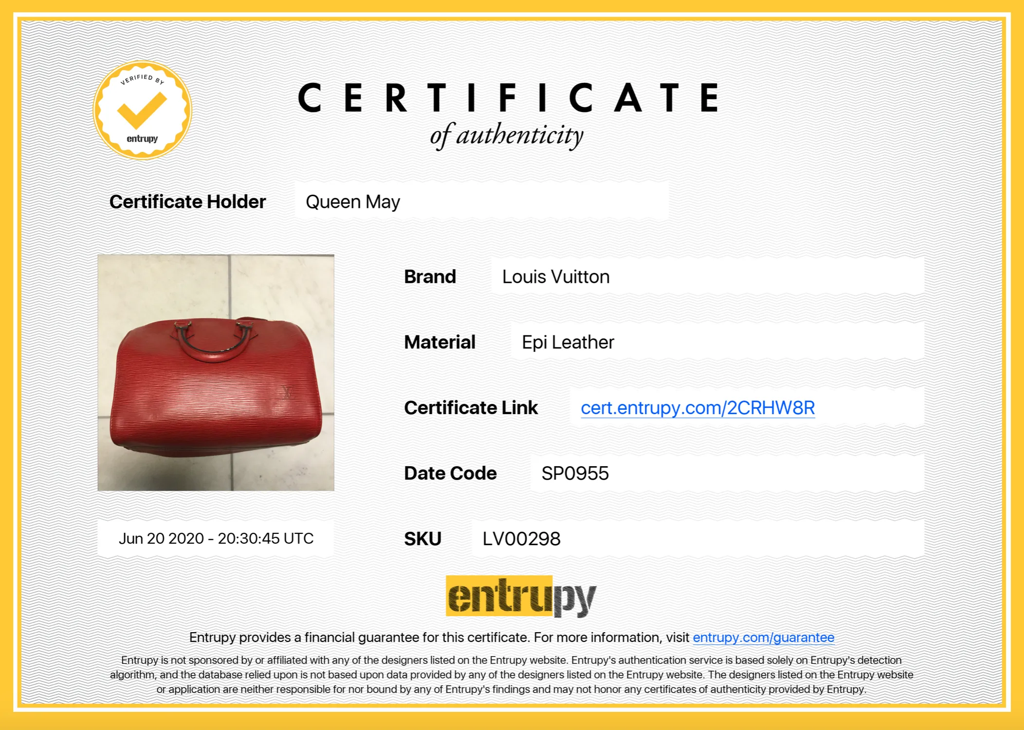 Louis Vuitton Epi Red Speedy 25