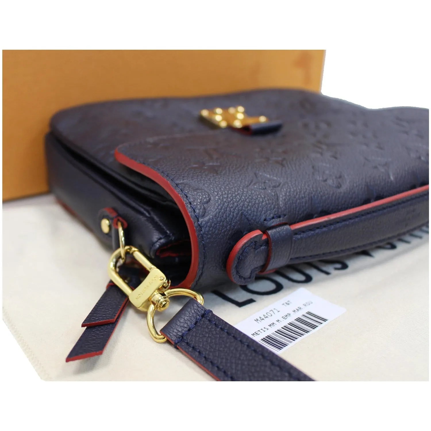 LOUIS VUITTON Metis Pochette Empreinte Leather Crossbody Bag Blue