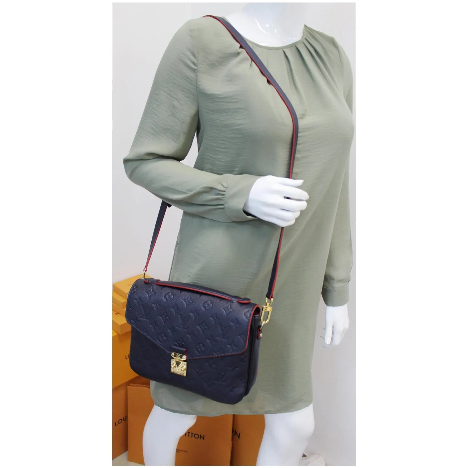 LOUIS VUITTON Metis Pochette Empreinte Leather Crossbody Bag Blue