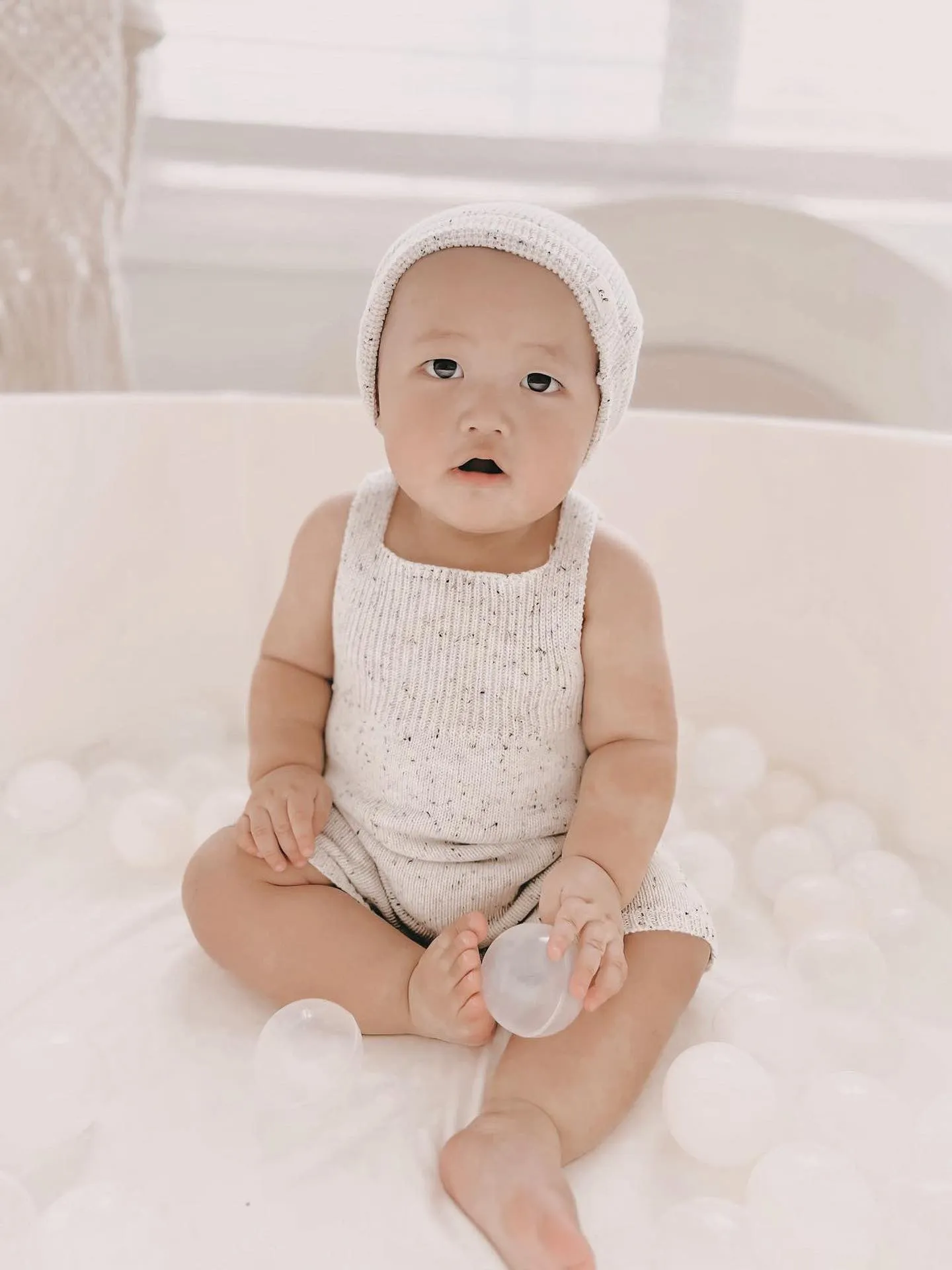 Luna   Luca Rib Detail Short Romper - Black Speckle