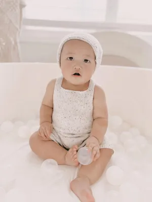 Luna   Luca Rib Detail Short Romper - Black Speckle
