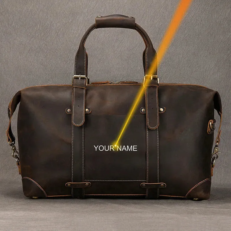 Luufan Crazy Horse Genuine Leather Men Travel Bag Real Leather Travel Duffel Vintage Big Weekend Bag Male Luuage Handbag Duffle