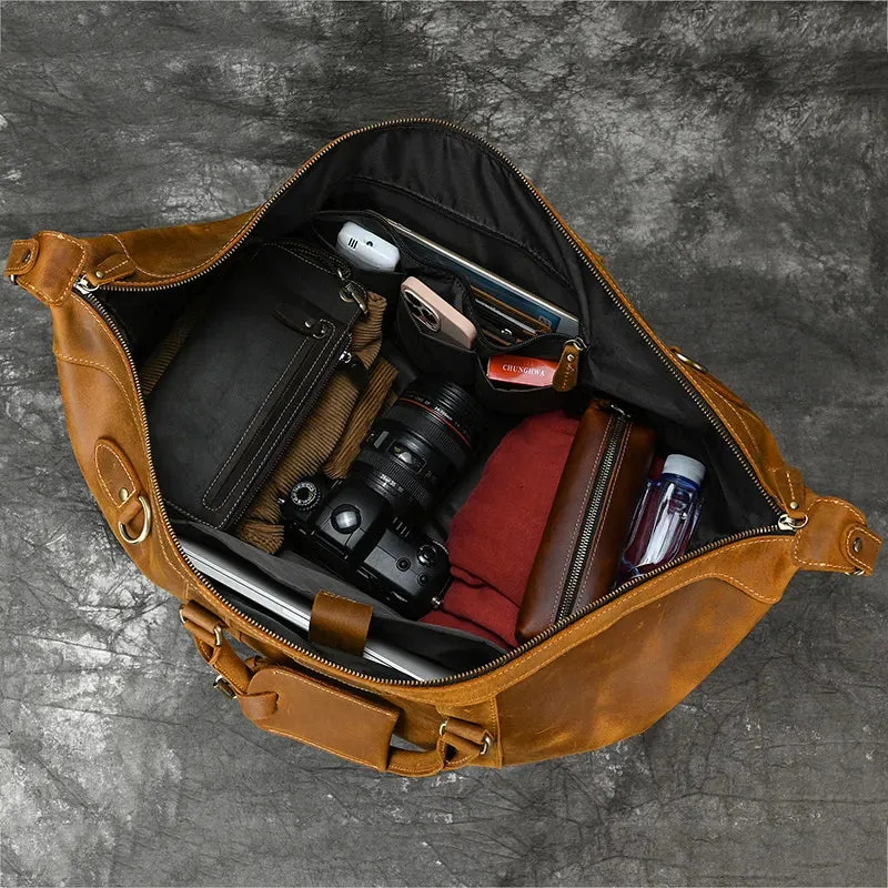 Luufan Crazy Horse Genuine Leather Men Travel Bag Real Leather Travel Duffel Vintage Big Weekend Bag Male Luuage Handbag Duffle