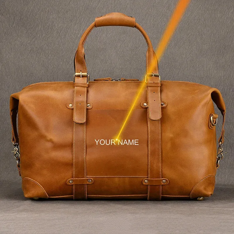 Luufan Crazy Horse Genuine Leather Men Travel Bag Real Leather Travel Duffel Vintage Big Weekend Bag Male Luuage Handbag Duffle