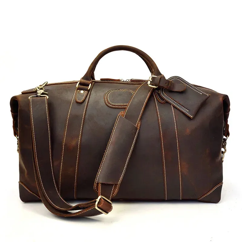 Luufan Crazy Horse Genuine Leather Men Travel Bag Real Leather Travel Duffel Vintage Big Weekend Bag Male Luuage Handbag Duffle