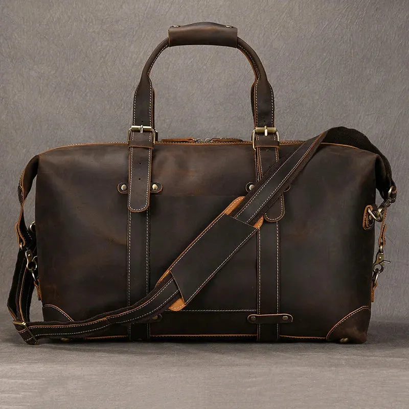 Luufan Crazy Horse Genuine Leather Men Travel Bag Real Leather Travel Duffel Vintage Big Weekend Bag Male Luuage Handbag Duffle