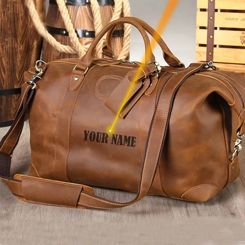 Luufan Crazy Horse Genuine Leather Men Travel Bag Real Leather Travel Duffel Vintage Big Weekend Bag Male Luuage Handbag Duffle