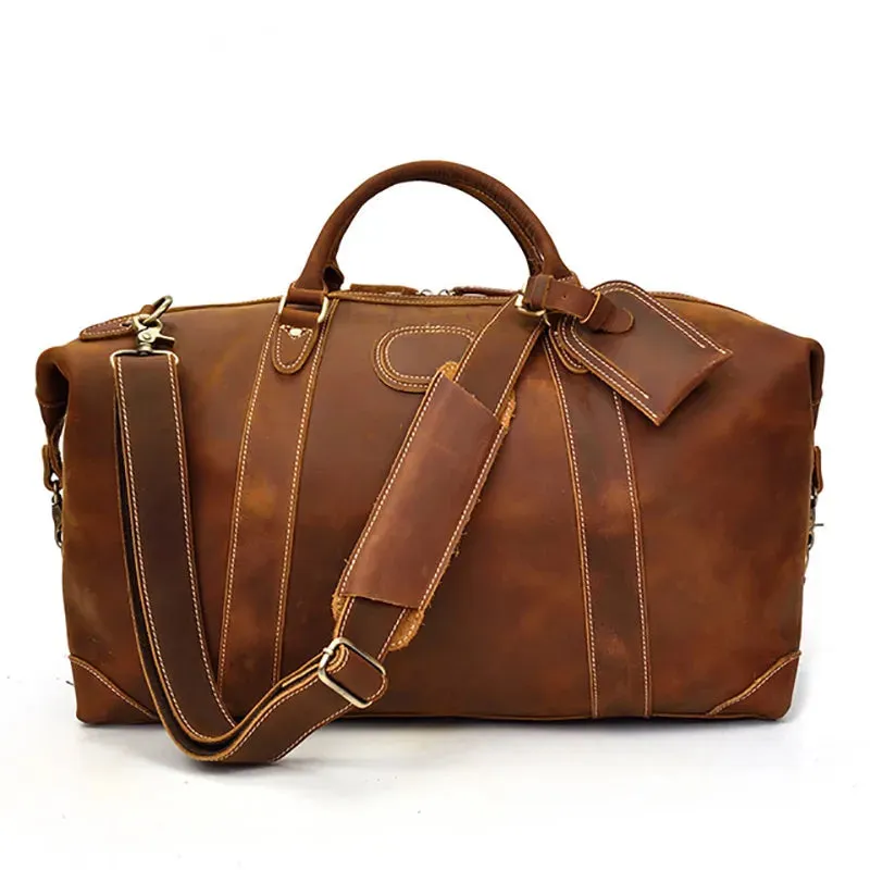 Luufan Crazy Horse Genuine Leather Men Travel Bag Real Leather Travel Duffel Vintage Big Weekend Bag Male Luuage Handbag Duffle