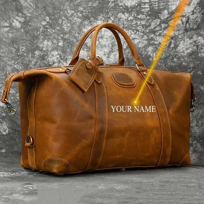 Luufan Crazy Horse Genuine Leather Men Travel Bag Real Leather Travel Duffel Vintage Big Weekend Bag Male Luuage Handbag Duffle