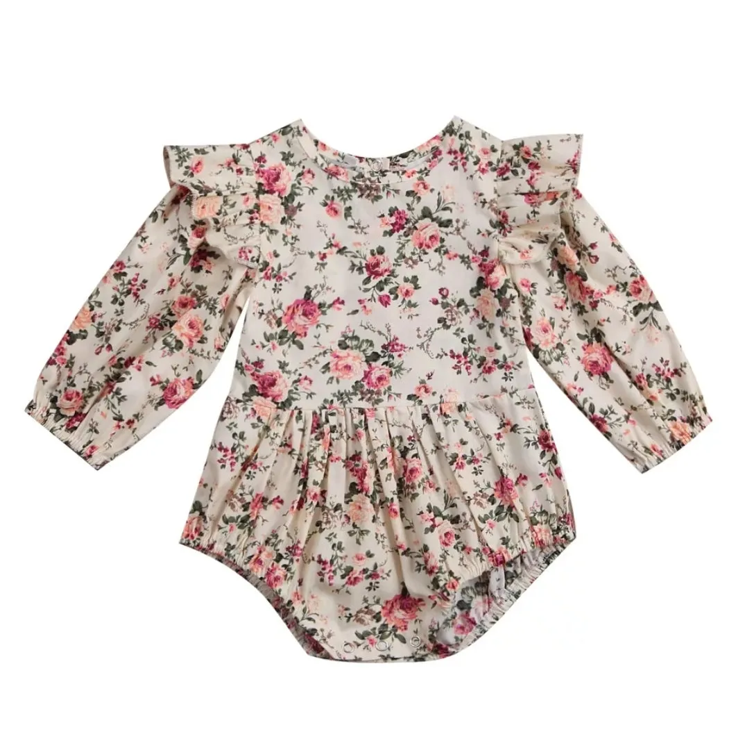 Maggie Long Sleeve Floral Ruffle Romper