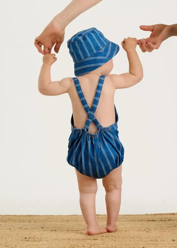 Mallorca - Denim Pinstripe Baby Bubble Romper