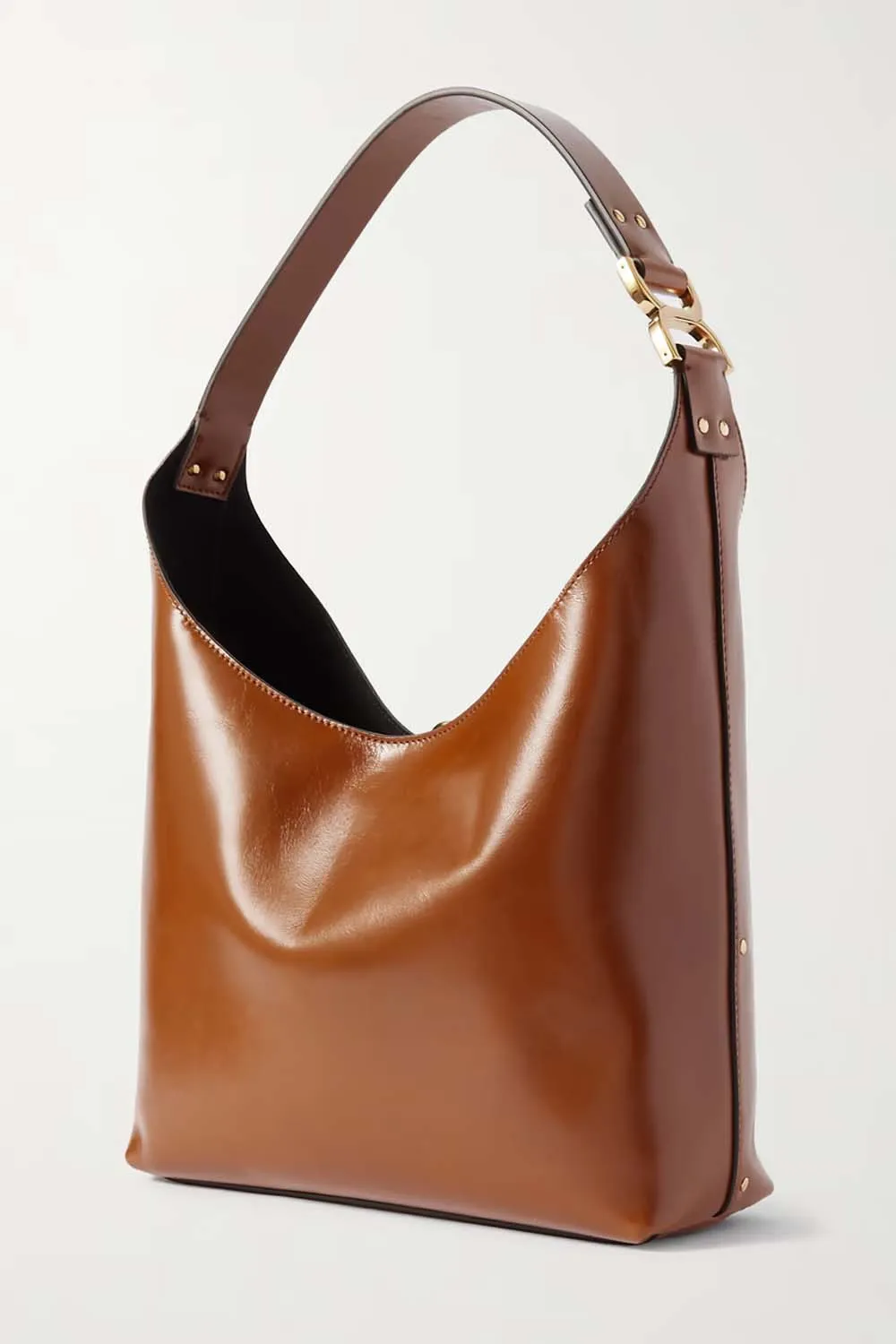 Marcie Glossed Textured-Leather Hobo Bag