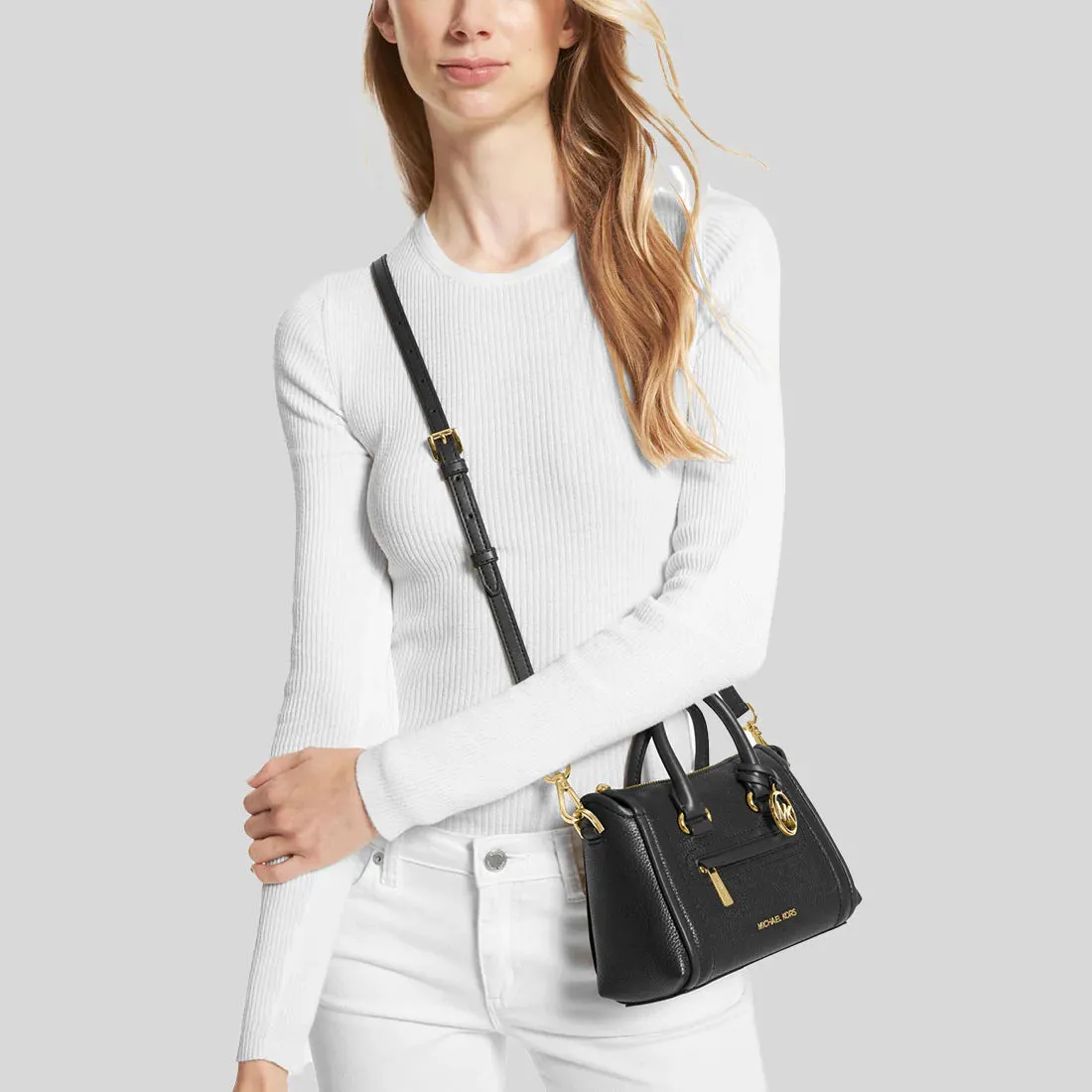 MICHAEL KORS Carine Extra-Small Pebbled Leather Satchel Black RS-35F2GCCC5L