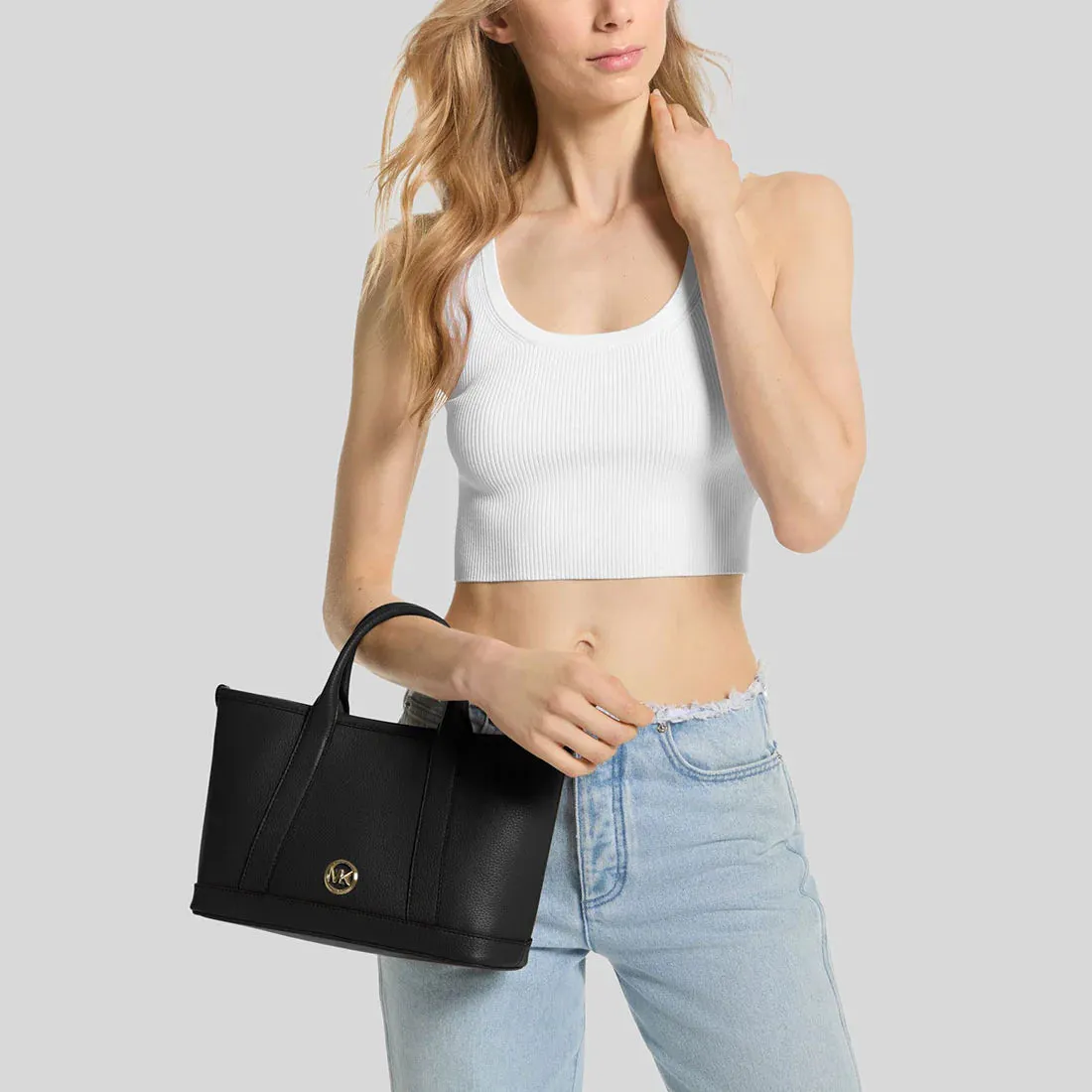 MICHAEL KORS Luisa Small Pebbled Leather Satchel Black RB-30R4G99T1L