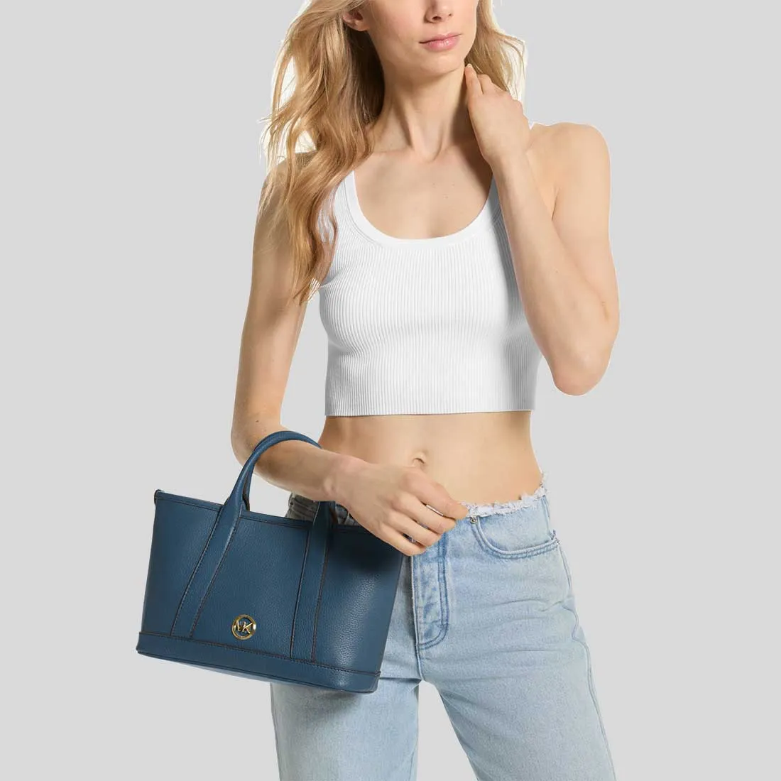 MICHAEL KORS Luisa Small Pebbled Leather Satchel DK Chambray RB-30R4G99T1L