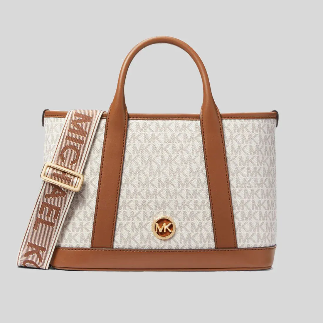 MICHAEL KORS Luisa Small Signature Logo Satchel Vanilla/Luggage RB-30R4G99T1V