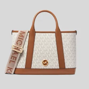 MICHAEL KORS Luisa Small Signature Logo Satchel Vanilla/Luggage RB-30R4G99T1V