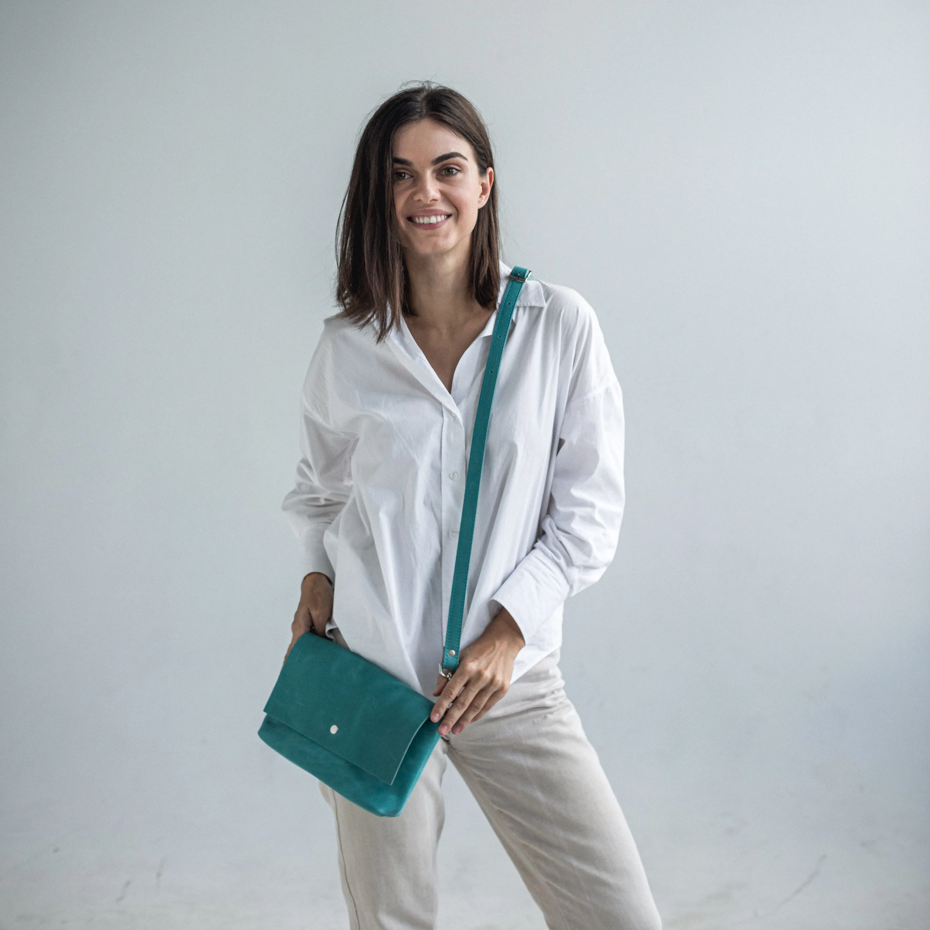 Mint leather crossbody bag