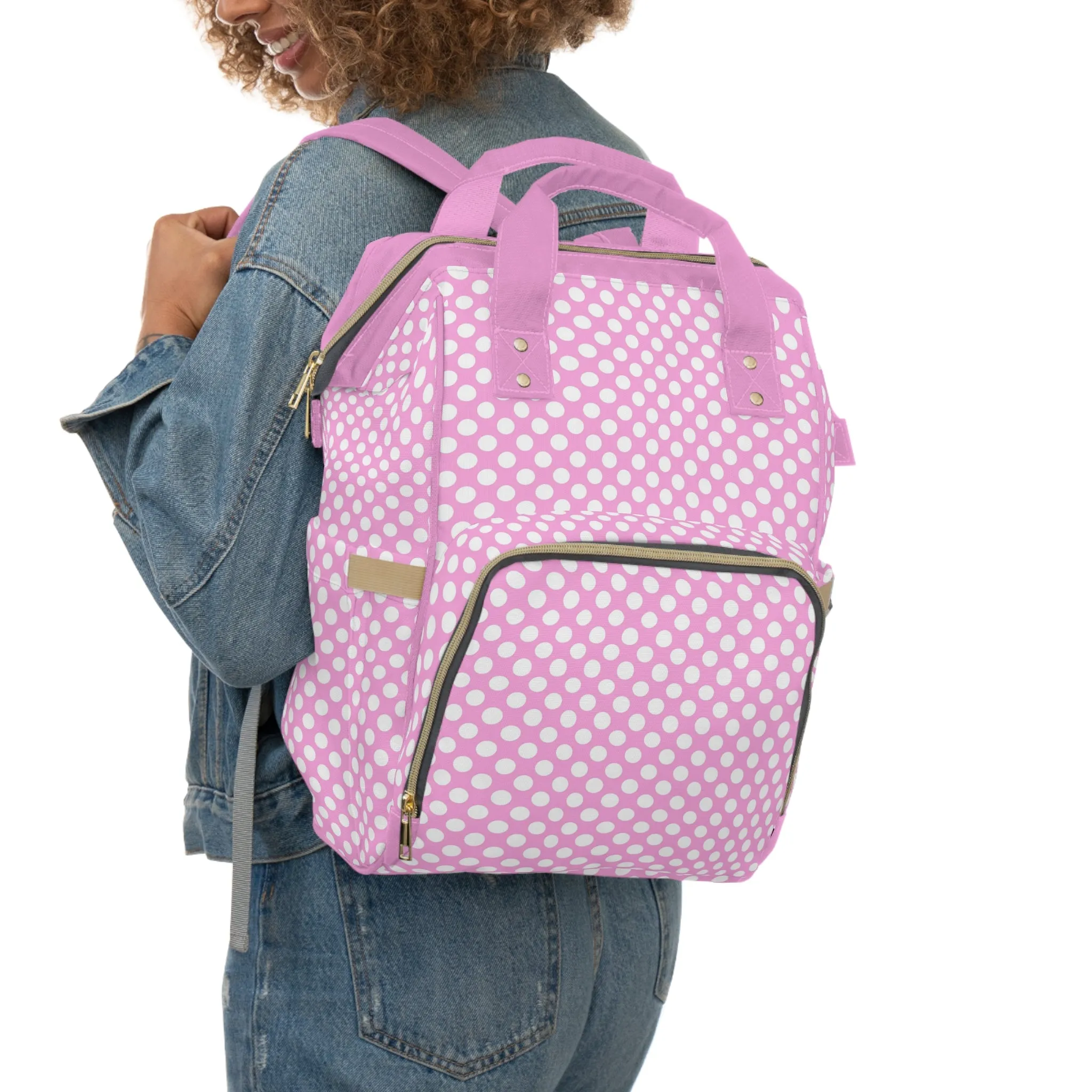 Multifunctional Polka Dot Diaper Backpack - Stylish and Practical Baby Bag for Busy Parents