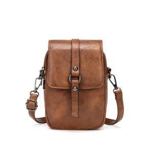 myfriday Vintage Crossbody Phone Bag for Women, Small Leather Shoulder Purse and Handbag with Tassel&Rivet Decoration