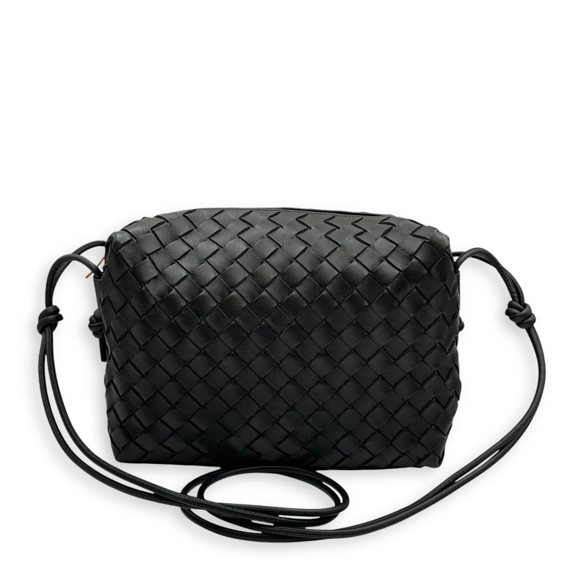Nappa Intrecciato camera Black Crossbody Bag in Nappa Leather, Gold hardware