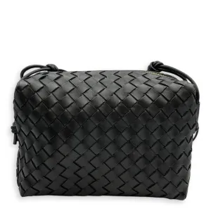 Nappa Intrecciato camera Black Crossbody Bag in Nappa Leather, Gold hardware
