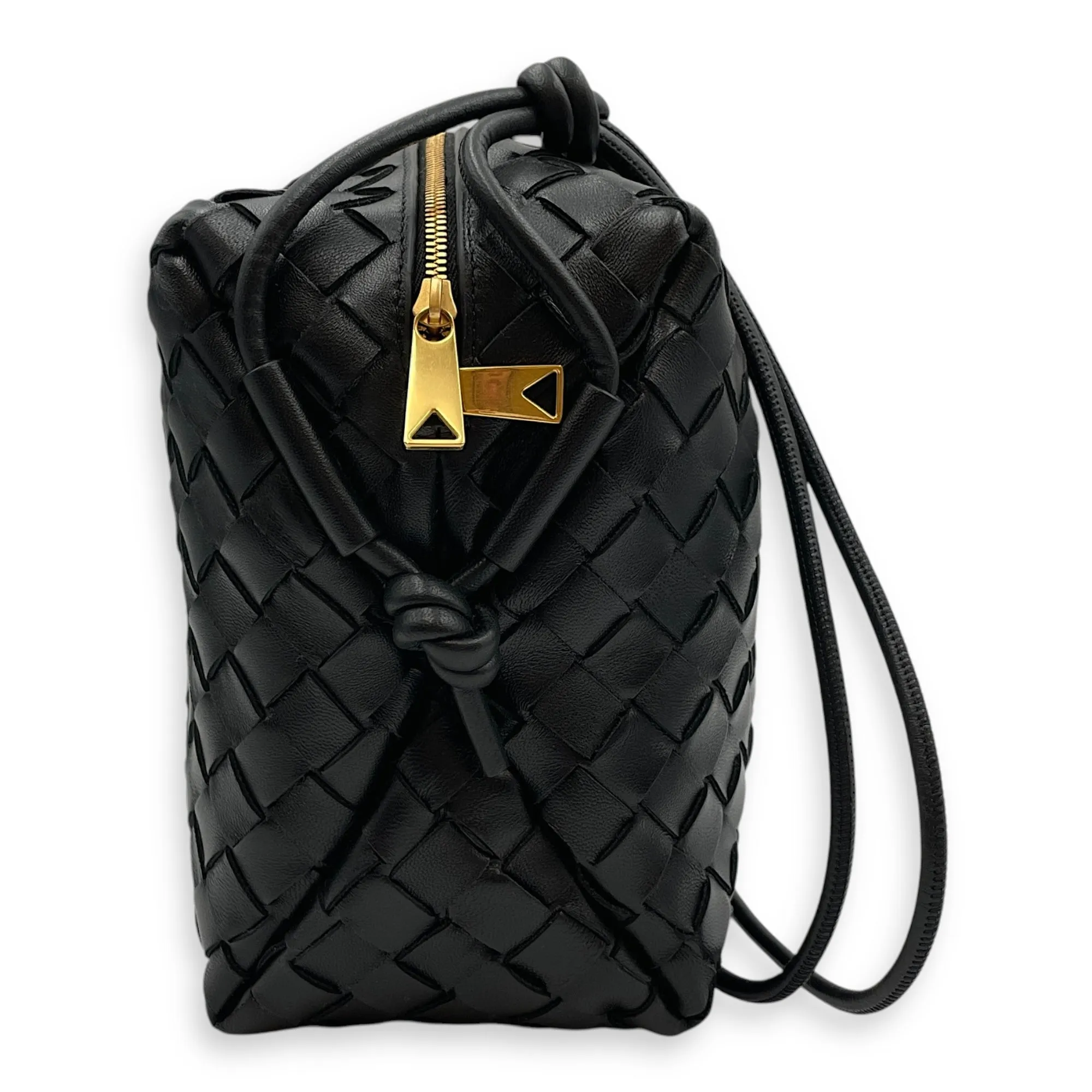 Nappa Intrecciato camera Black Crossbody Bag in Nappa Leather, Gold hardware