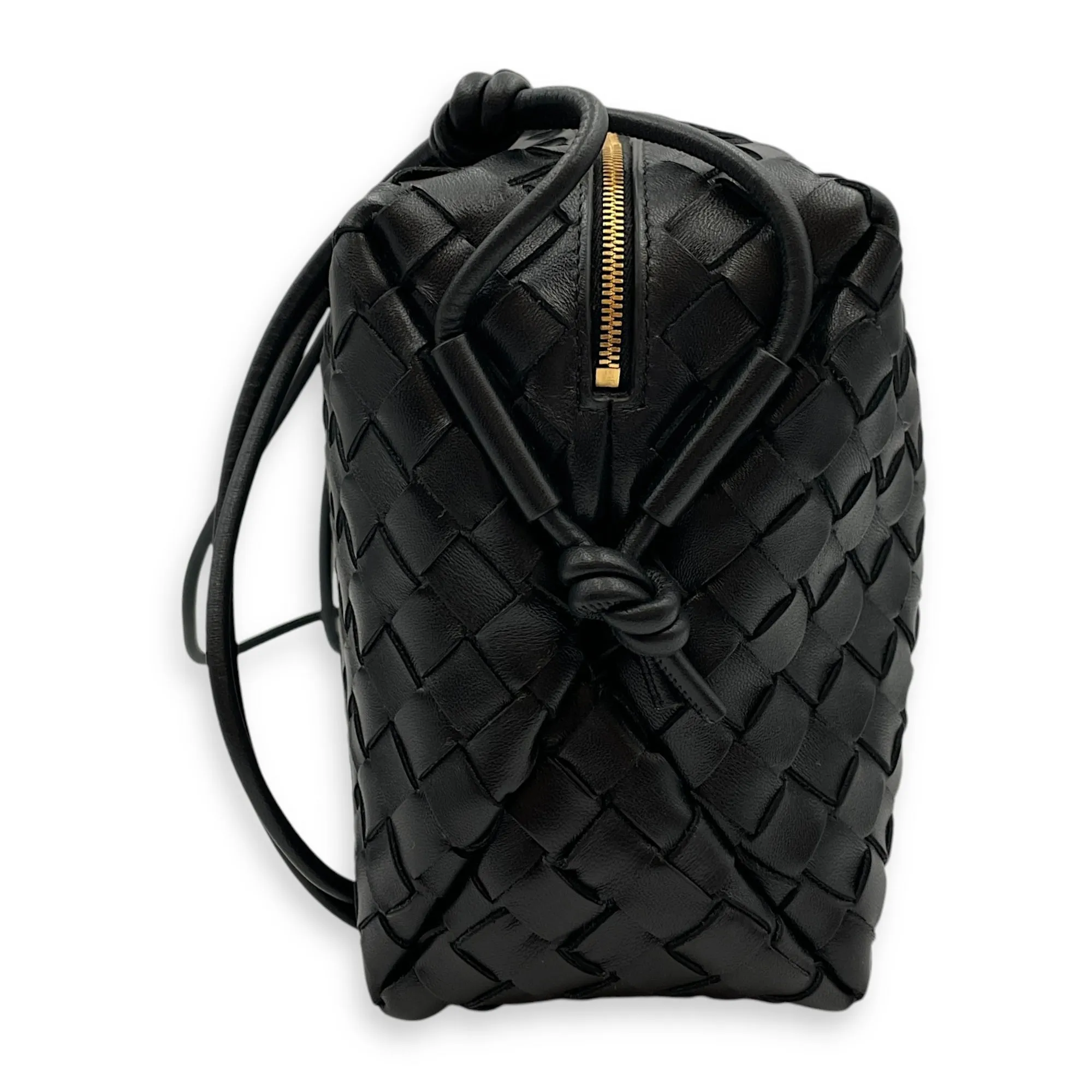 Nappa Intrecciato camera Black Crossbody Bag in Nappa Leather, Gold hardware