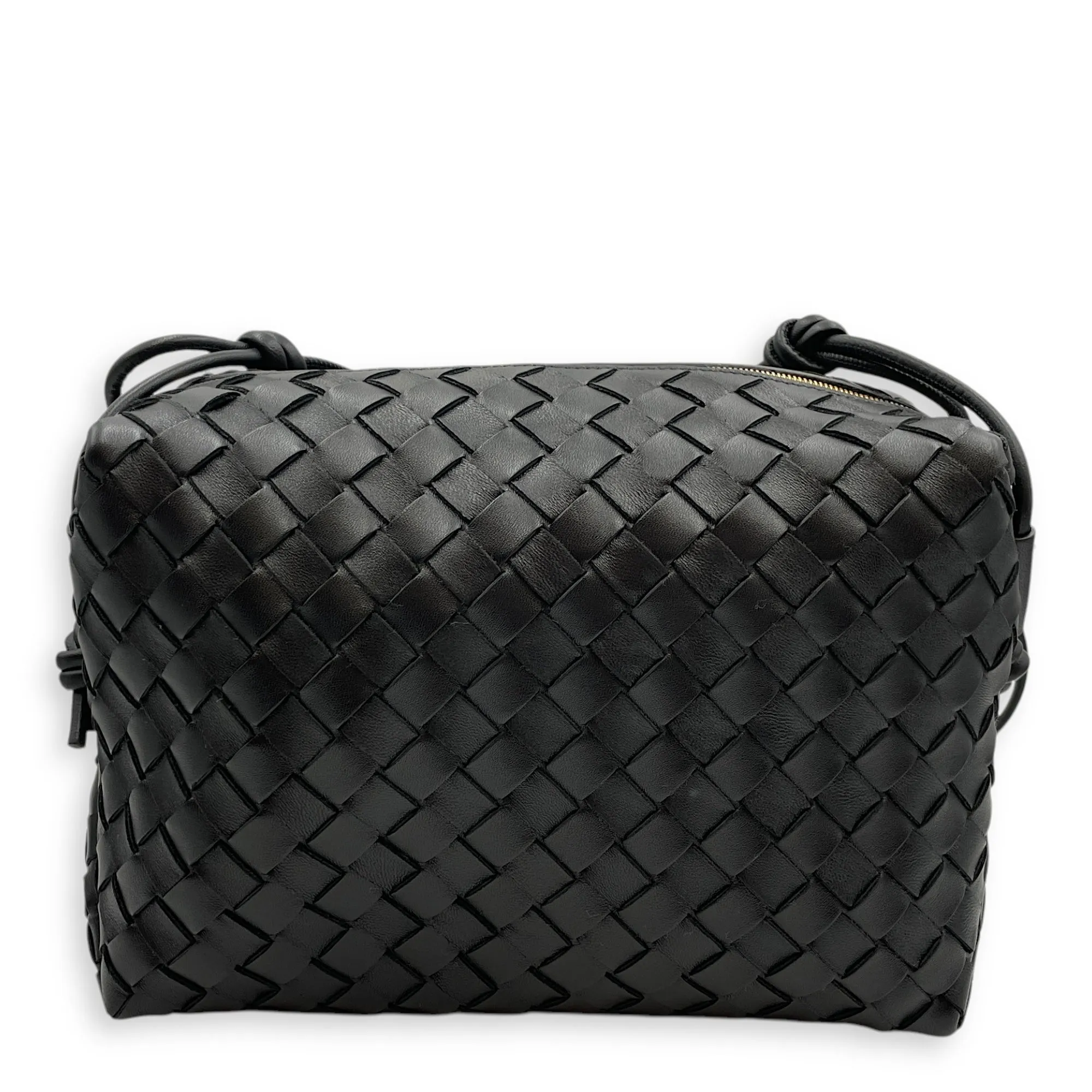 Nappa Intrecciato camera Black Crossbody Bag in Nappa Leather, Gold hardware